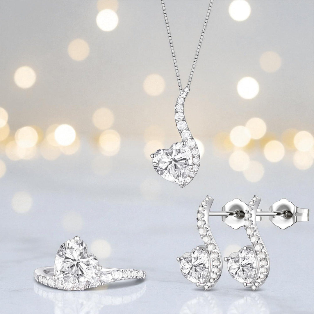 Sterling Silver Lab Created Blue, Pink, and White Sapphire 3-piece Wave Heart Set