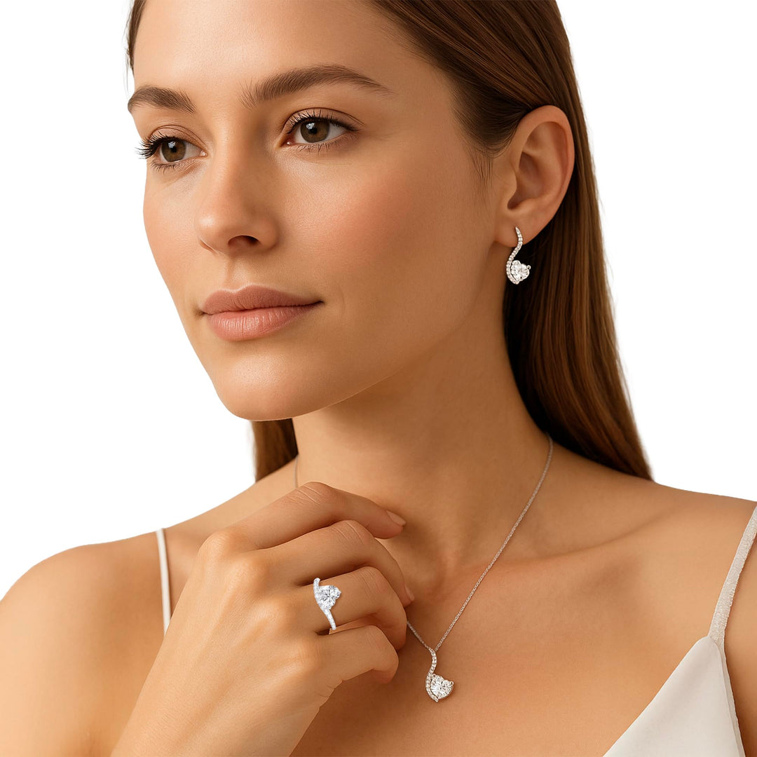 Sterling Silver Lab Created Blue, Pink, and White Sapphire 3-piece Wave Heart Set
