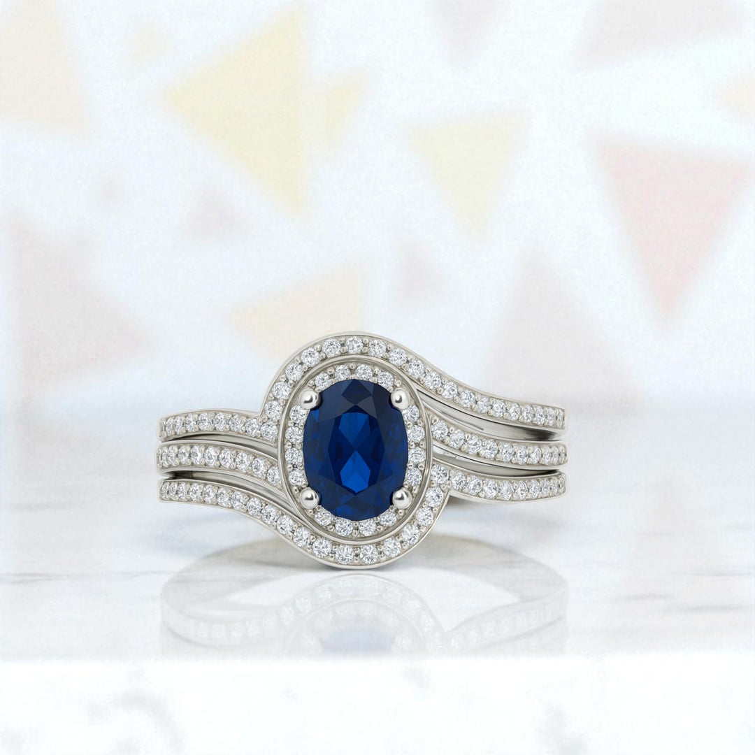 Sterling Silver Lab Created Blue & White Sapphire Oval Ring