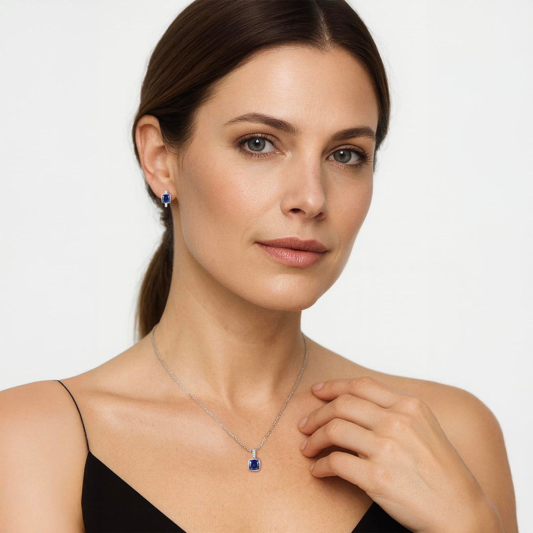 Sterling Silver Lab Created Blue, Pink, and White Sapphire Cushion Cut 2-piece Set