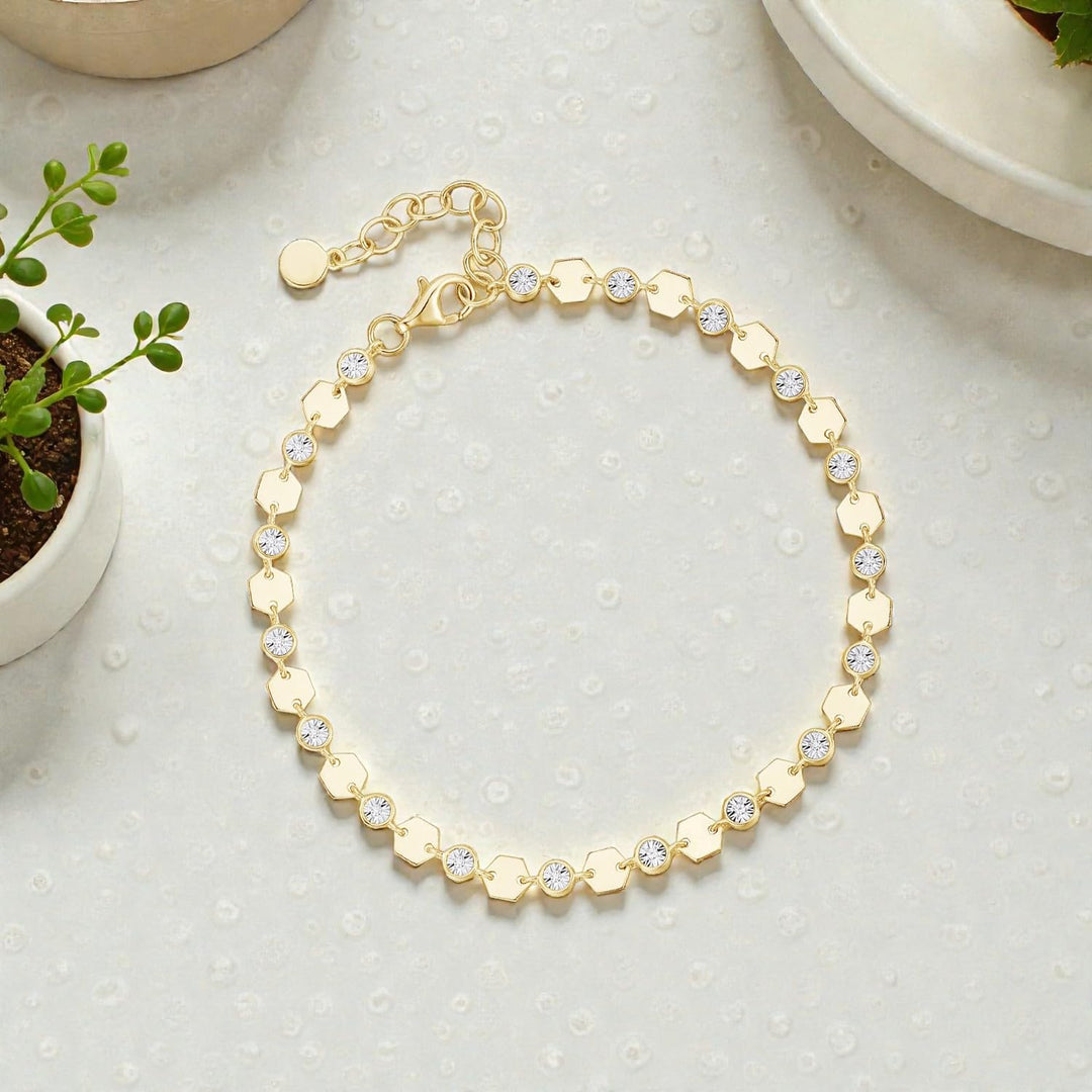 Sterling Silver or 14K Yellow Gold Plated Silver Diamond Luna Bracelet