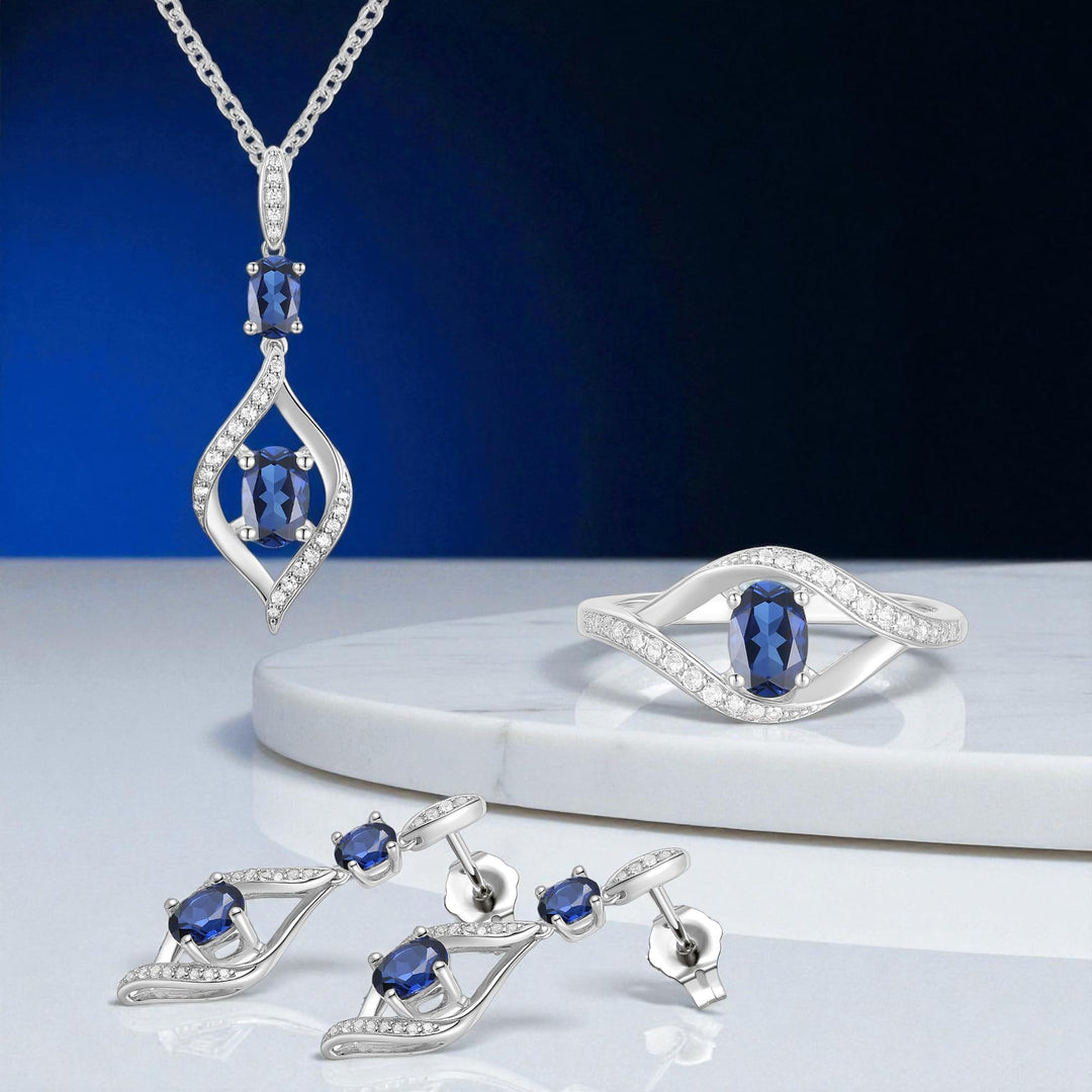 Sterling Silver Lab Created Blue Sapphire and White Sapphire Bypass 3-piece Set
