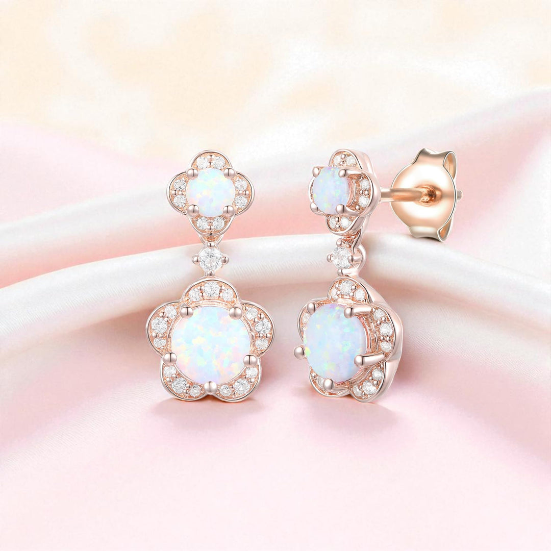 Sterling Silver Genuine Amethyst or Lab Created Opal & White Sapphire Flower Dangle Earrings