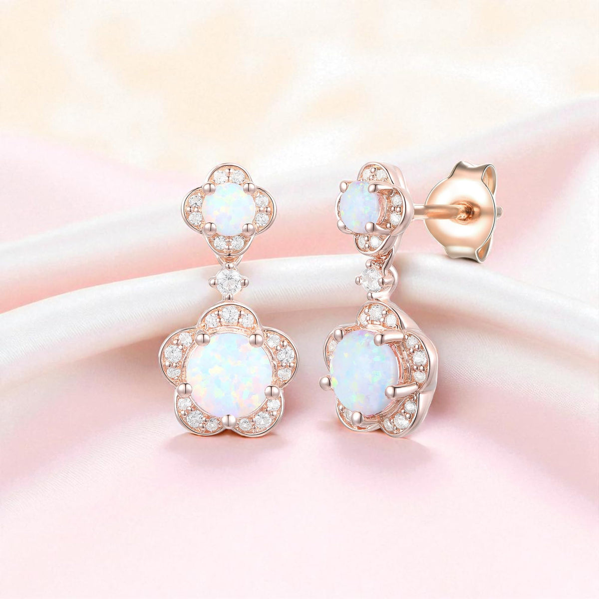 Sterling Silver Genuine Amethyst or Lab Created Opal & White Sapphire Flower Dangle Earrings