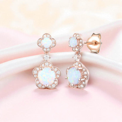Sterling Silver Genuine Amethyst or Lab Created Opal & White Sapphire Flower Dangle Earrings