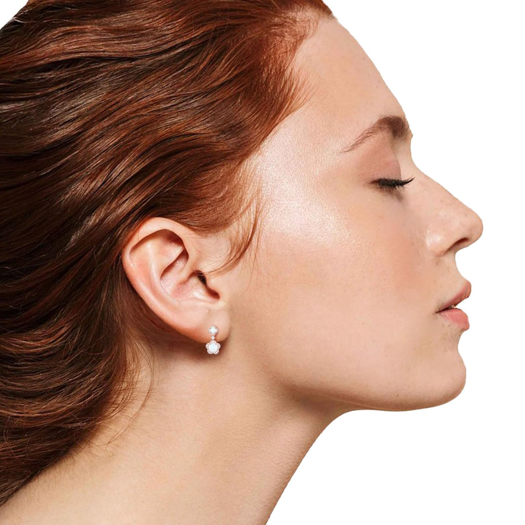 Sterling Silver Genuine Amethyst or Lab Created Opal & White Sapphire Flower Dangle Earrings