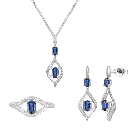 Sterling Silver Lab Created Blue Sapphire and White Sapphire Bypass 3-piece Set