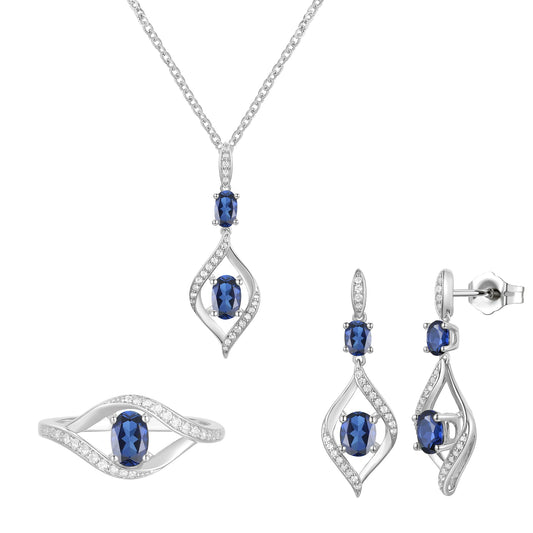 Sterling Silver Lab Created Blue Sapphire and White Sapphire Bypass 3-piece Set
