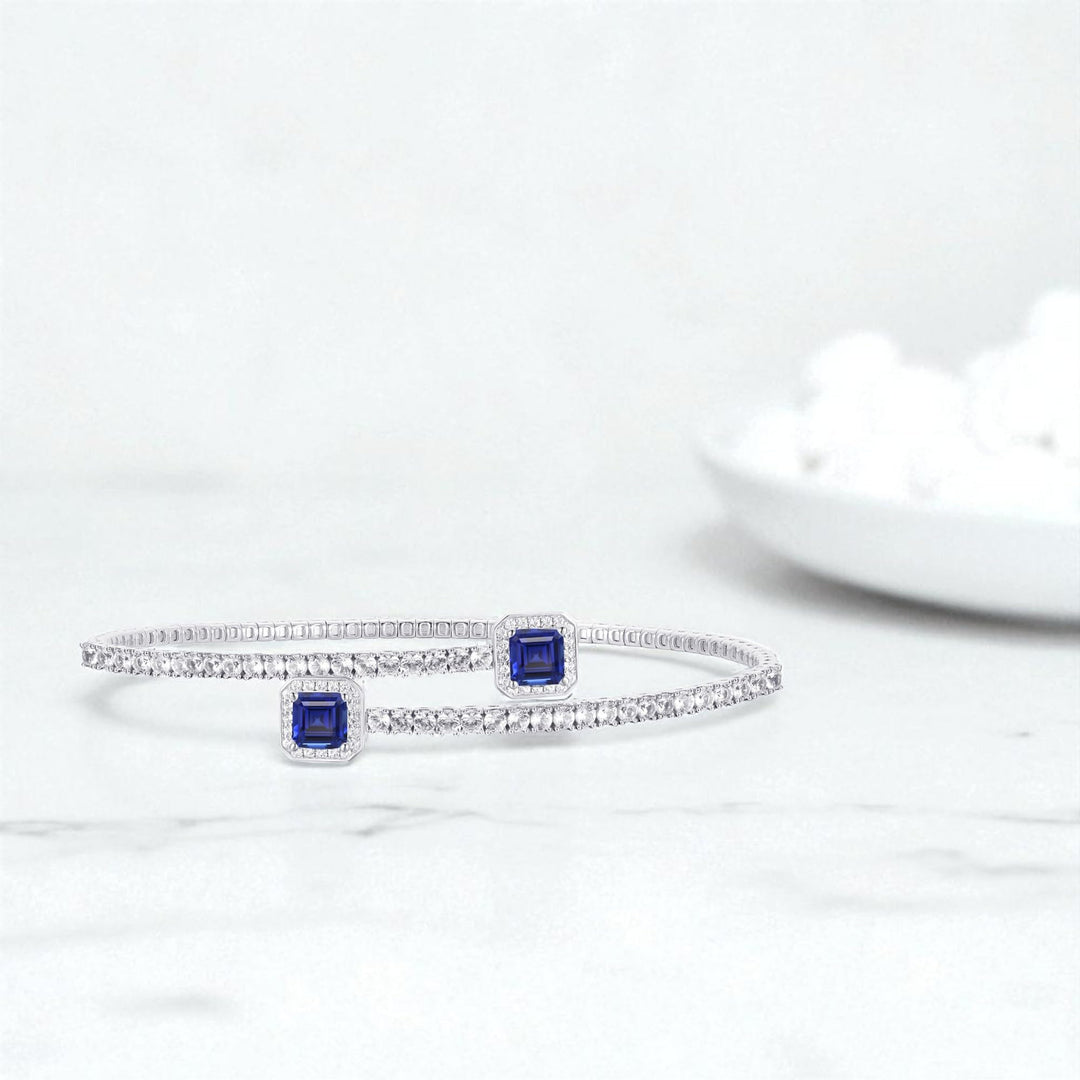 Sterling Silver Lab Created Gemstone Flex Bangle