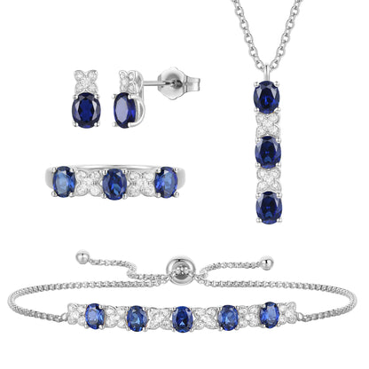 Lab Created Blue Sapphire or Lab Created Emerald in Sterling Silver or Lab Created Ruby in 14K Gold Plated Silver 4-piece Set