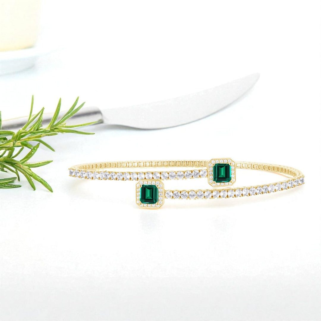 Sterling Silver Lab Created Gemstone Flex Bangle