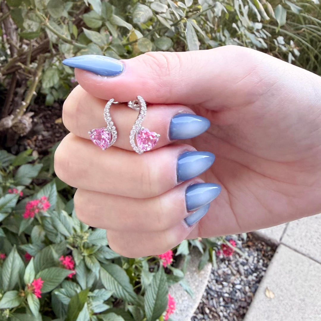 Sterling Silver Lab Created Blue, Pink, and White Sapphire 3-piece Wave Heart Set