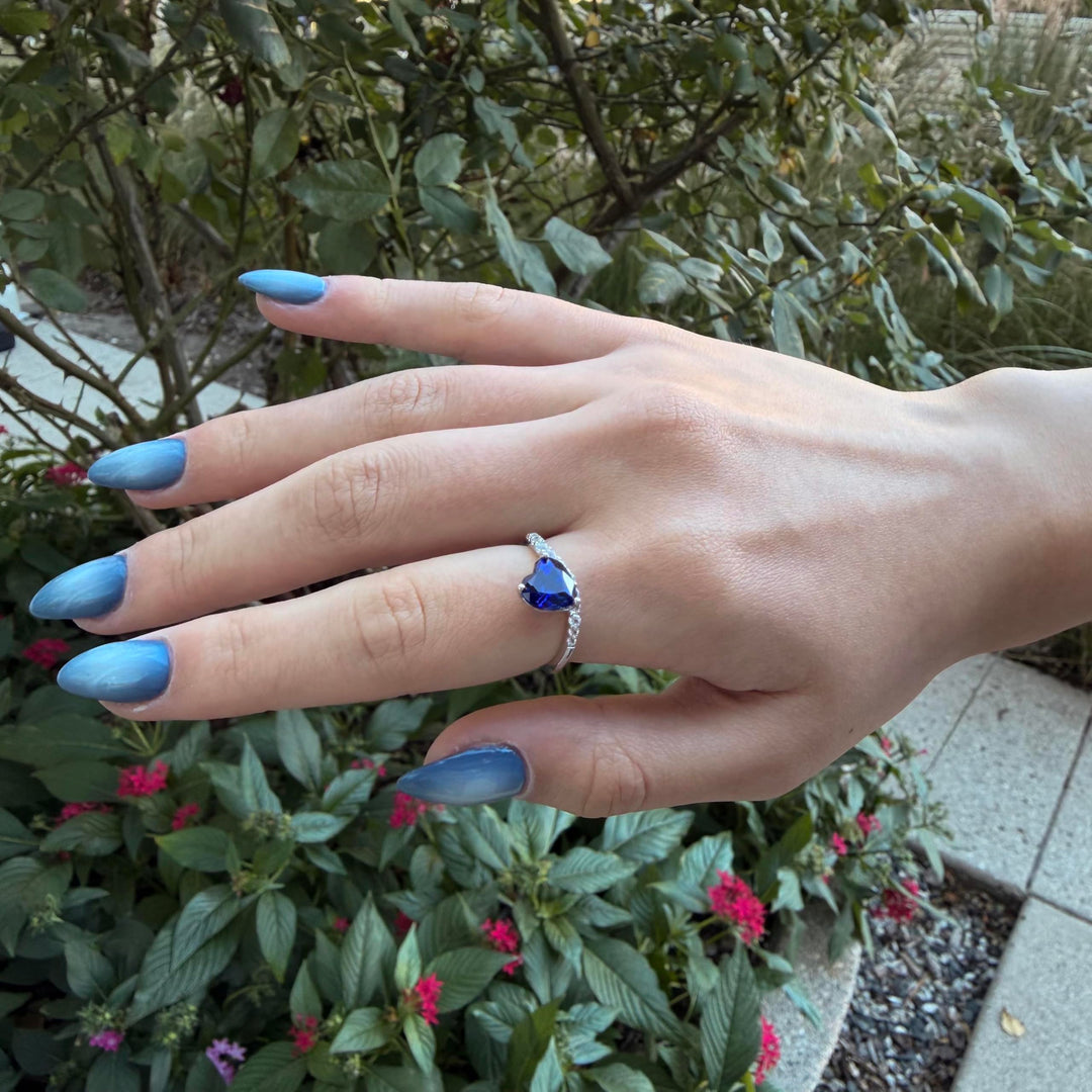 Sterling Silver Lab Created Blue, Pink, and White Sapphire 3-piece Wave Heart Set