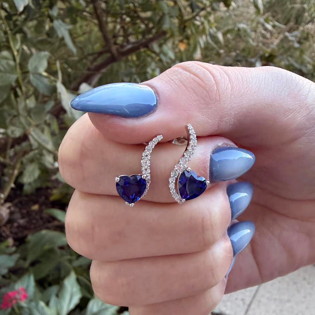 Sterling Silver Lab Created Blue, Pink, and White Sapphire 3-piece Wave Heart Set