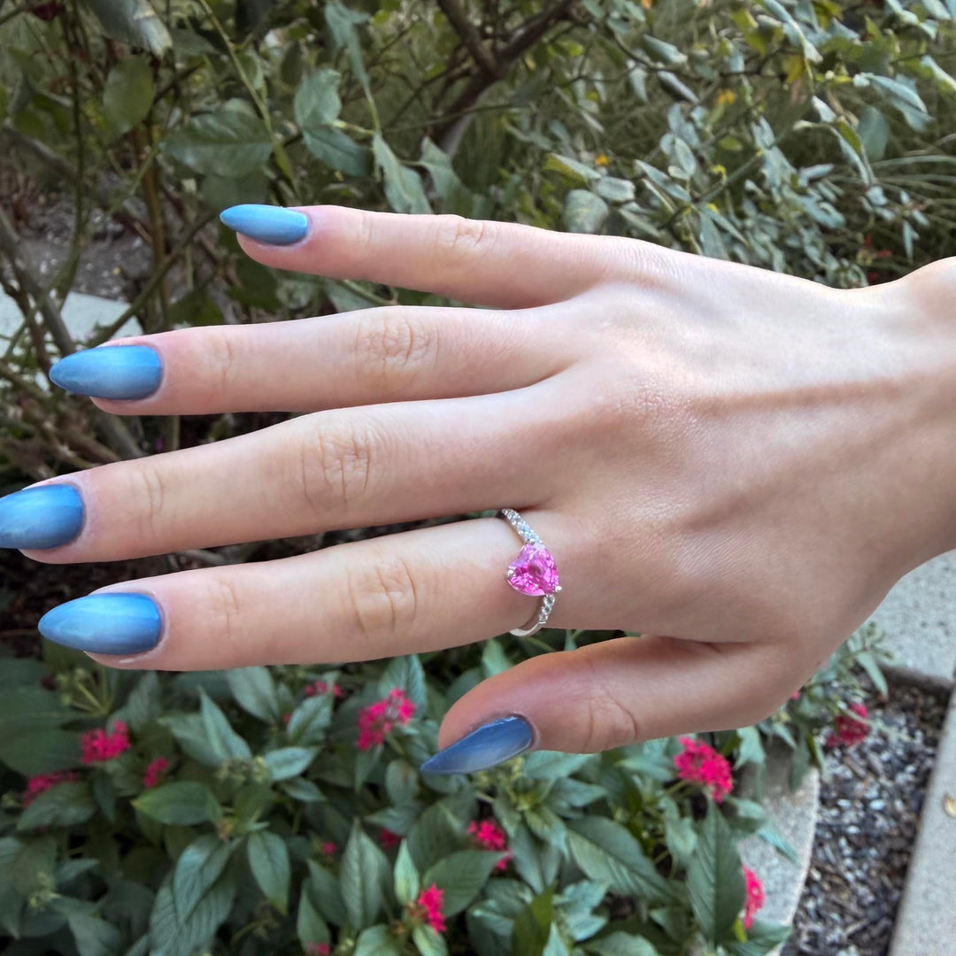 Sterling Silver Lab Created Blue, Pink, and White Sapphire 3-piece Wave Heart Set