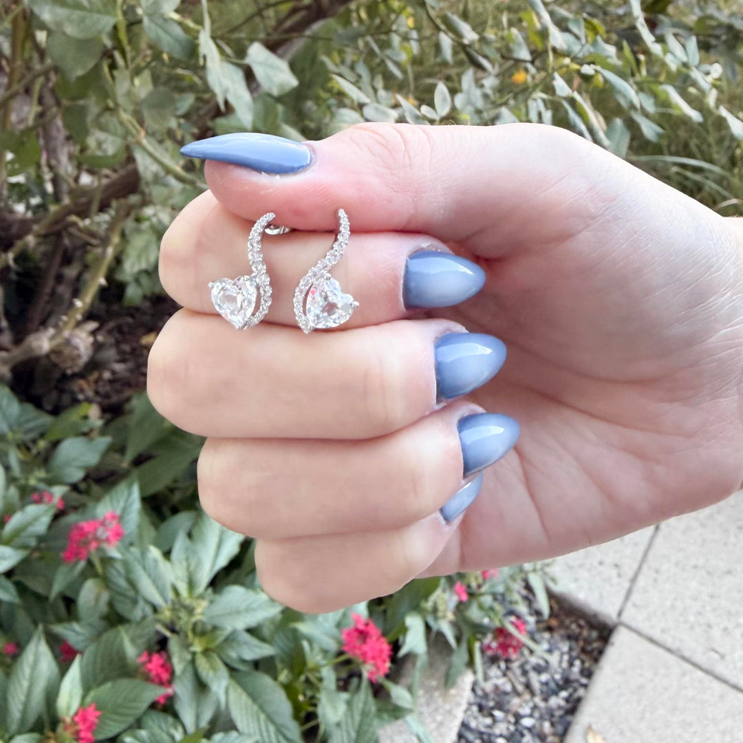 Sterling Silver Lab Created Blue, Pink, and White Sapphire 3-piece Wave Heart Set