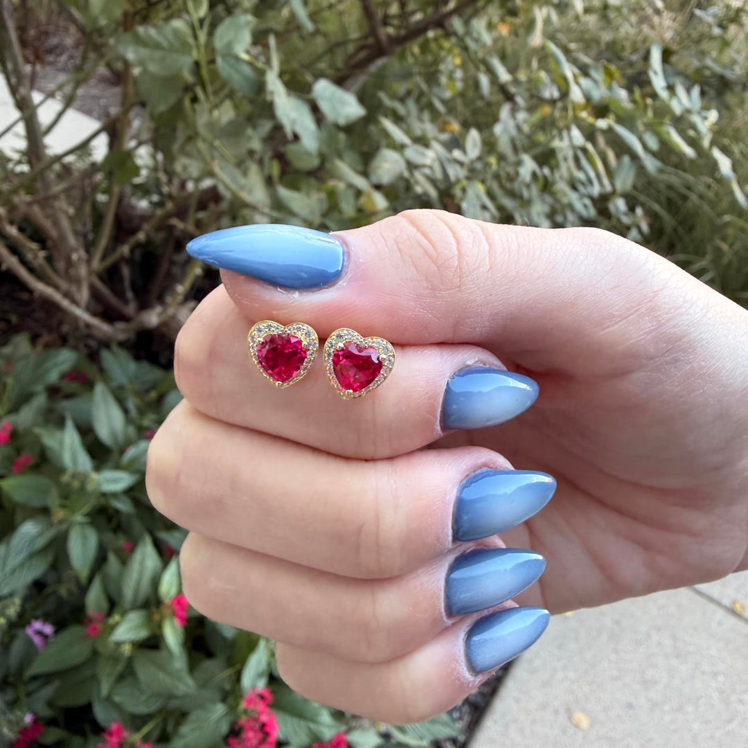 Lab Created Ruby and White Sapphire in 14K Yellow Gold Over Sterling Silver  3-piece Heart Set