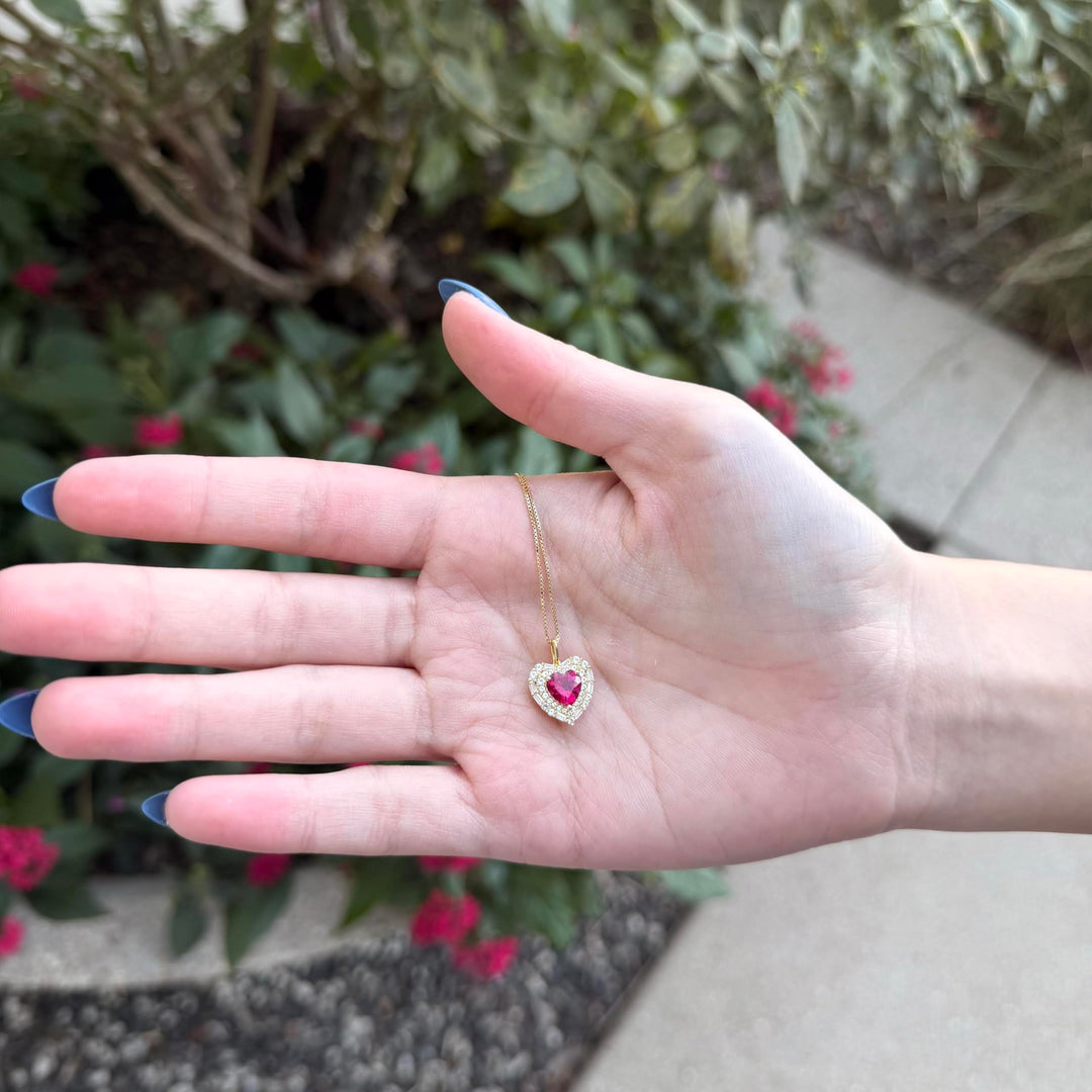 Lab Created Ruby and White Sapphire in 14K Yellow Gold Over Sterling Silver  3-piece Heart Set