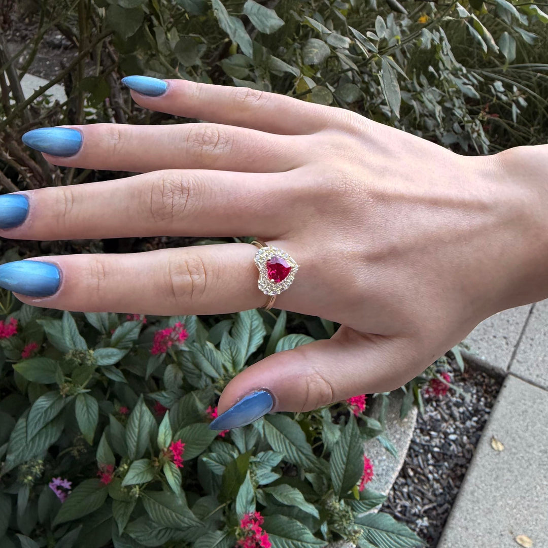 Lab Created Ruby and White Sapphire in 14K Yellow Gold Over Sterling Silver  3-piece Heart Set