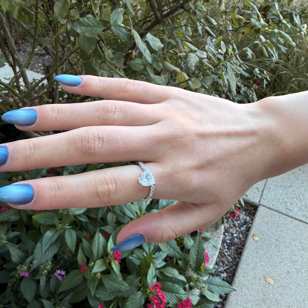 Sterling Silver Lab Created Blue, Pink, and White Sapphire 3-piece Wave Heart Set