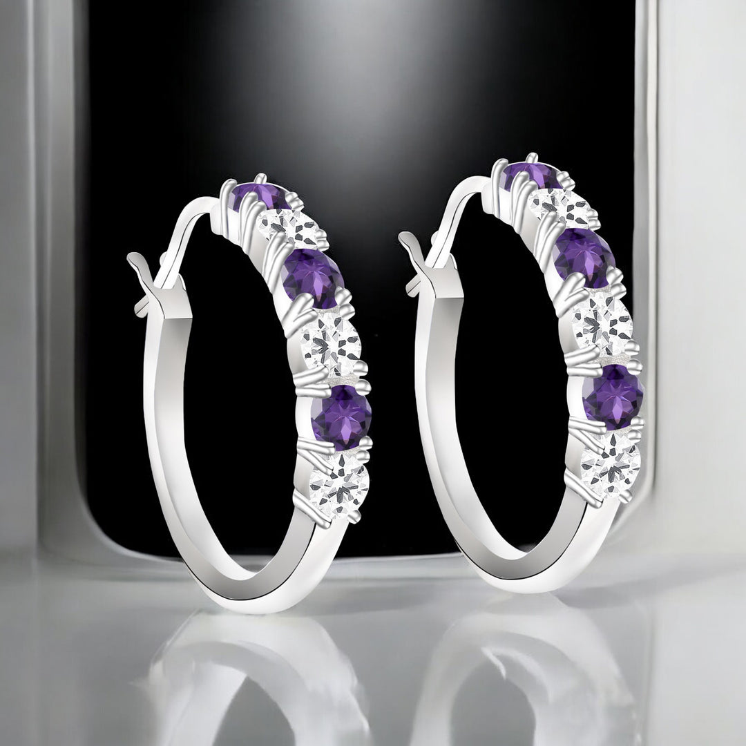 Sterling Silver Gemstone Hoop Earrings