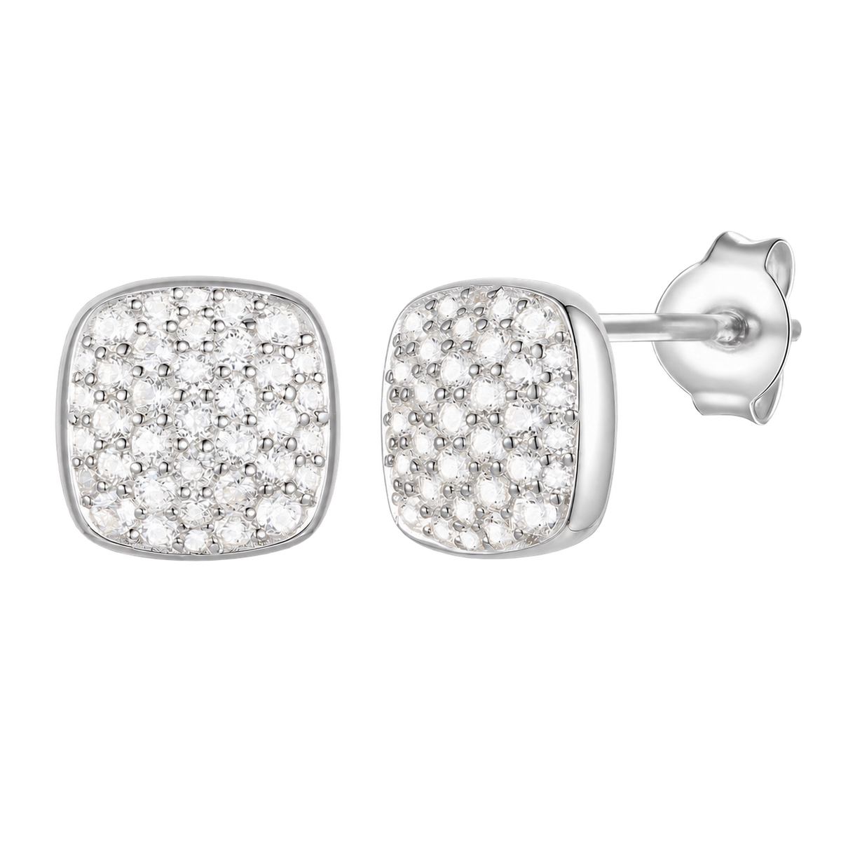 Sterling Silver 1/2 ct tw Diamond Cushion Shape Pavé Stud Earring (I-I2)