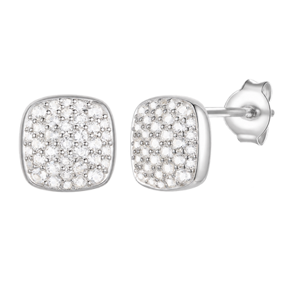 Sterling Silver 1/2 ct tw Diamond Cushion Shape Pavé Stud Earring (I-I2)