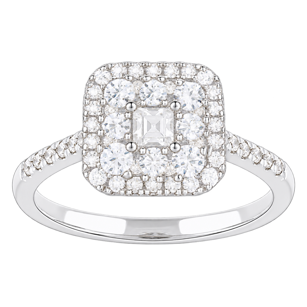 10K White Gold 1/2 ct tw Diamond Square Halo Ring (I-I2) - view 3