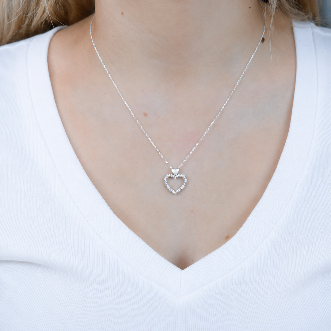 Sterling Silver Open Heart Lab Grown Diamond Necklace 1/5 CTTW F-G / VS1 - VS2