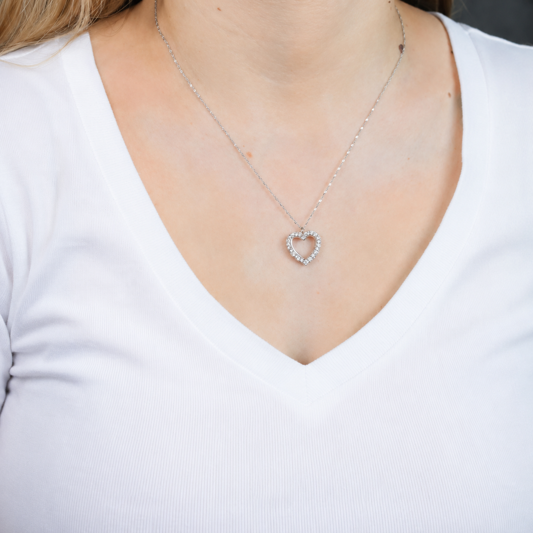 Diamond Heart Necklace 1/2 CTTW Lab grown diamonds Round 10K White Gold F - G / VS1 - VS2