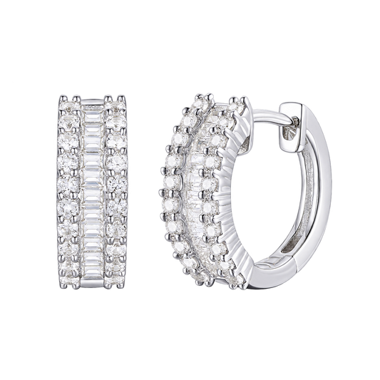 10K White Gold 1/2 ct tw Diamond Huggie Hoop Earring (I-I2)