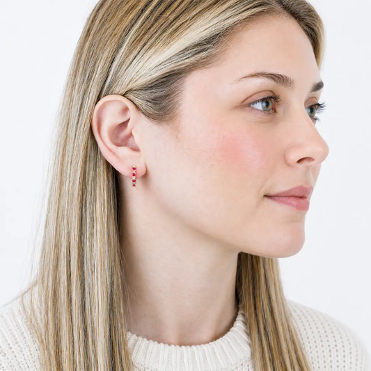 14K Yellow Gold Hoop Earrings with Ruby and White Sapphires