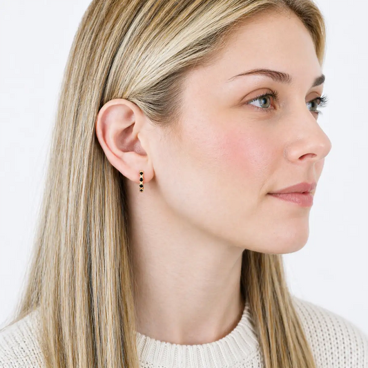 14K Yellow Gold Hoop Earrings with Sapphires and White Sapphires