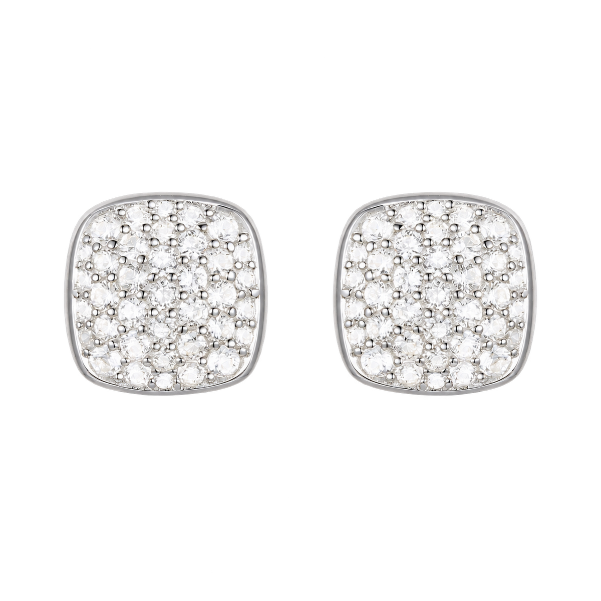 Sterling Silver 1/2 ct tw Diamond Cushion Shape Pavé Stud Earring (I-I2)