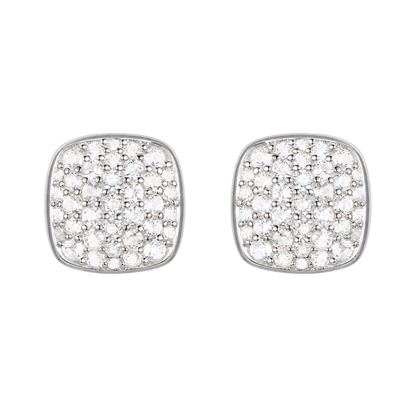 Sterling Silver 1/2 ct tw Diamond Cushion Shape Pavé Stud Earring (I-I2)