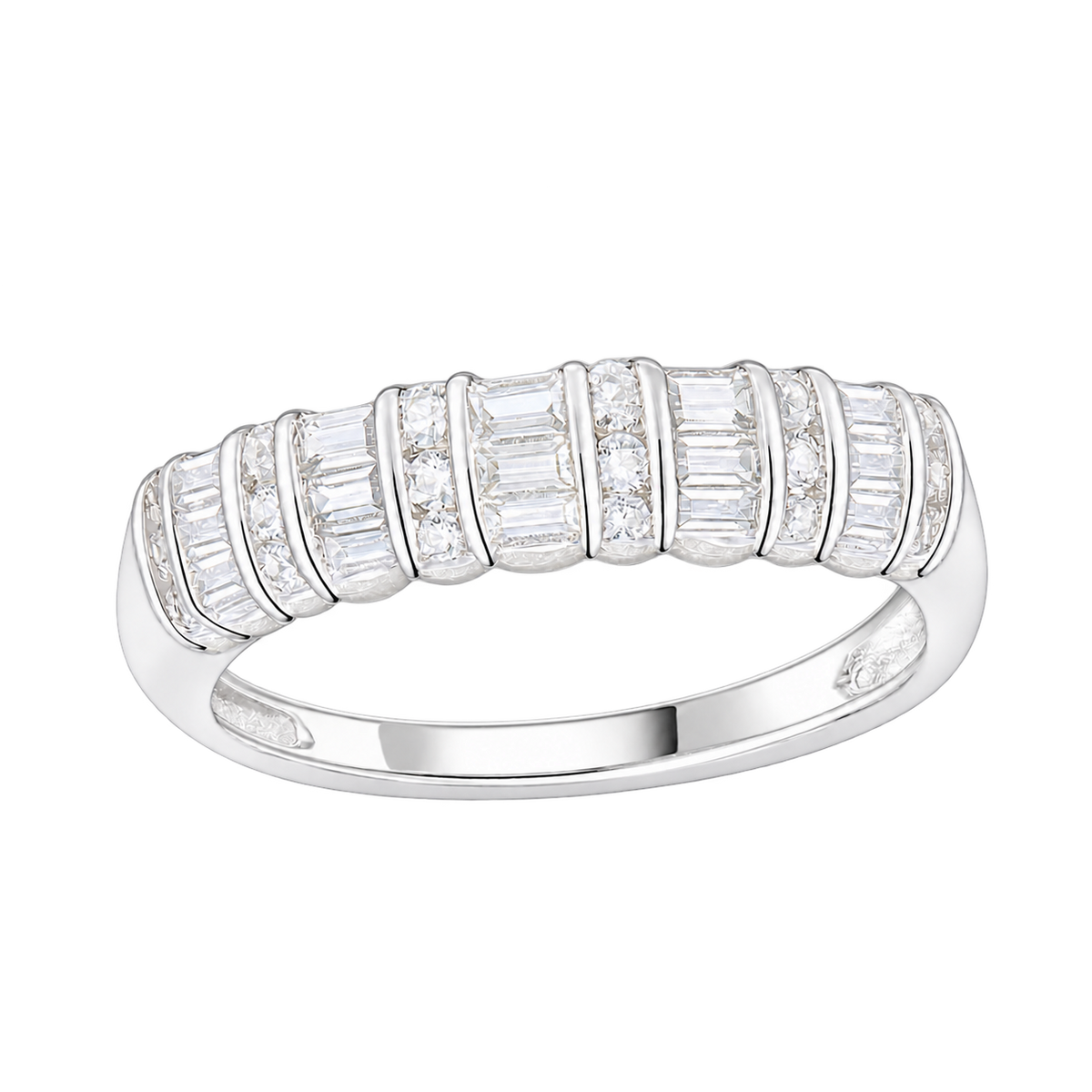 10K White Gold 3/8 ct tw Round and Baguette Band Ring (I-I2) - view 3