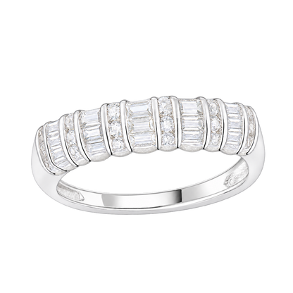 10K White Gold 3/8 ct tw Round and Baguette Band Ring (I-I2) - view 3