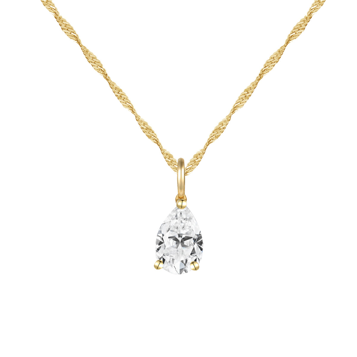 14K Lab Grown Pear Solitaire Pendant F-G VS1-VS2