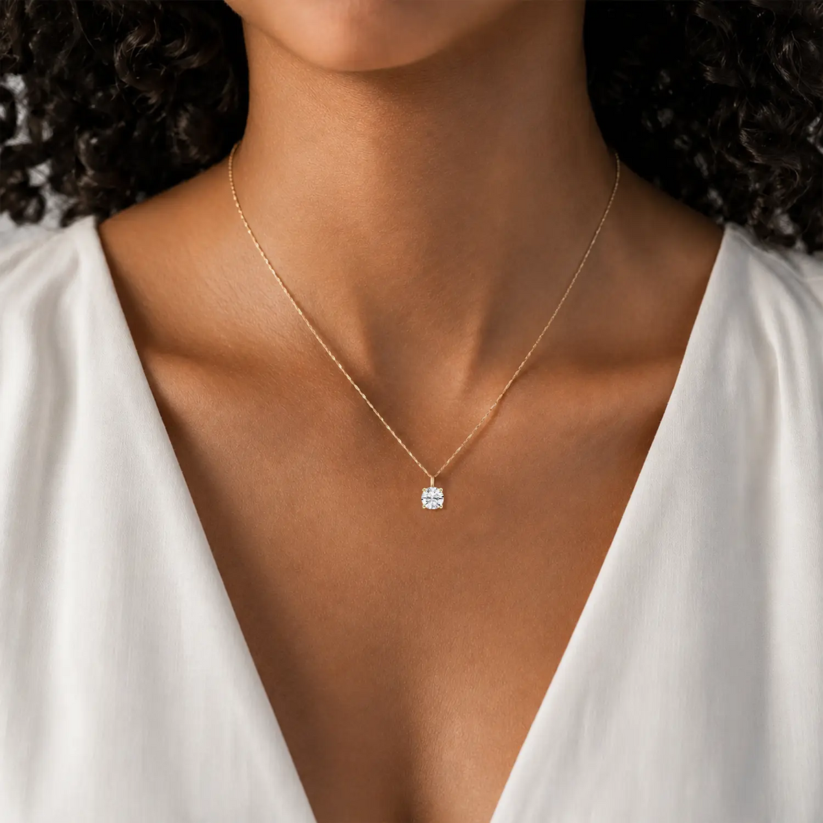 14K Lab Grown Round Solitaire Pendant F-G VS1-VS2