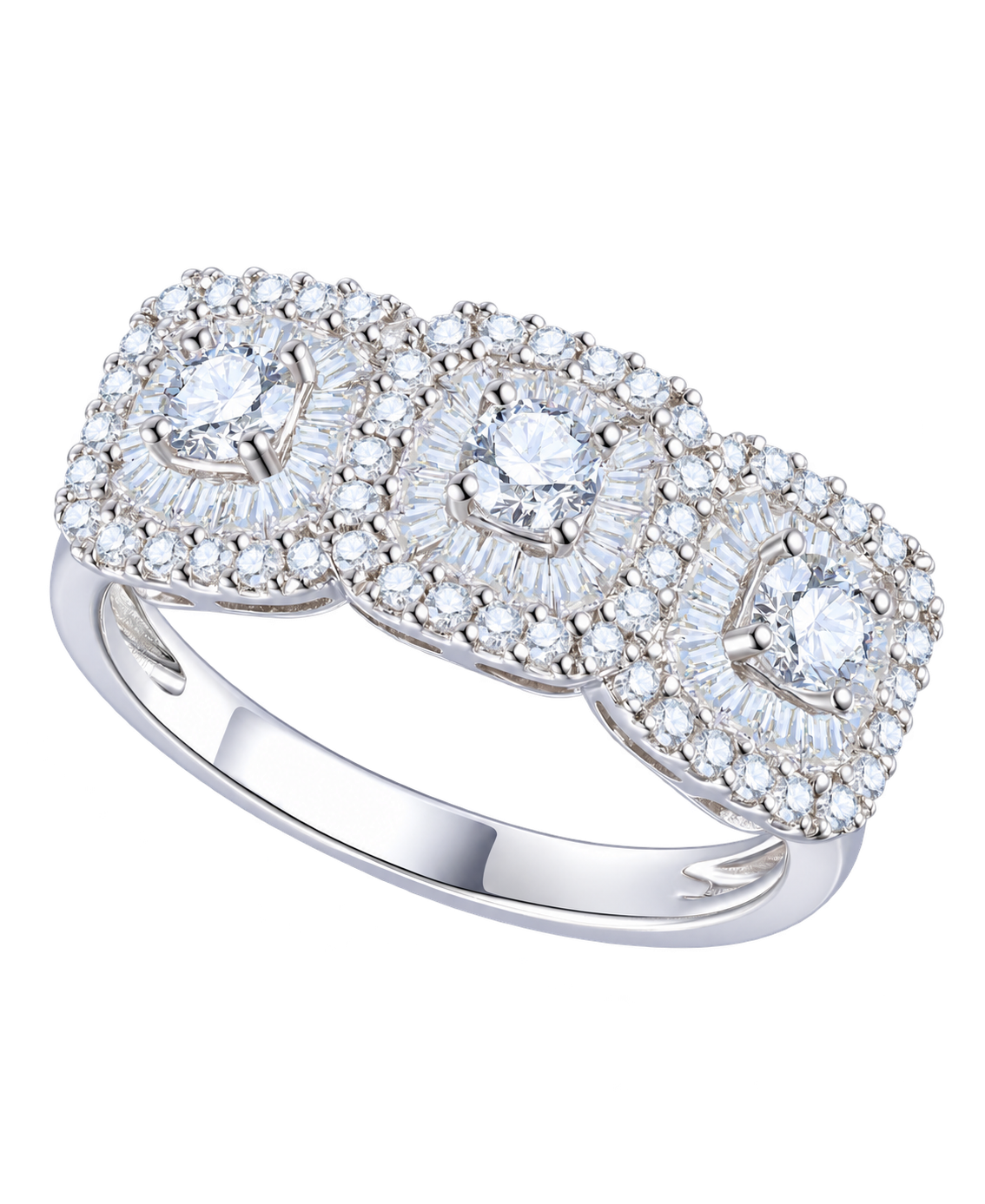 10K White Gold 1 ct tw Round and Baquette Diamond Multi Cushion Shape Ring (I-I2) - view 3