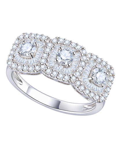 10K White Gold 1 ct tw Round and Baquette Diamond Multi Cushion Shape Ring (I-I2) - view 3