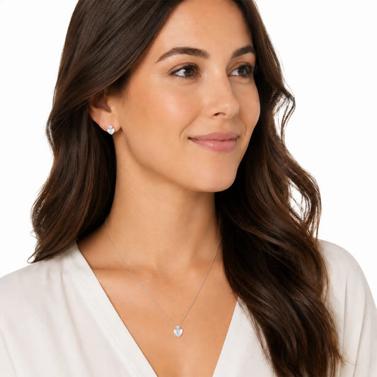 1/10 CT. T.W. Heart Shaped Multi-Diamond Pendant and Stud Earrings Set in Sterling Silver I - I2