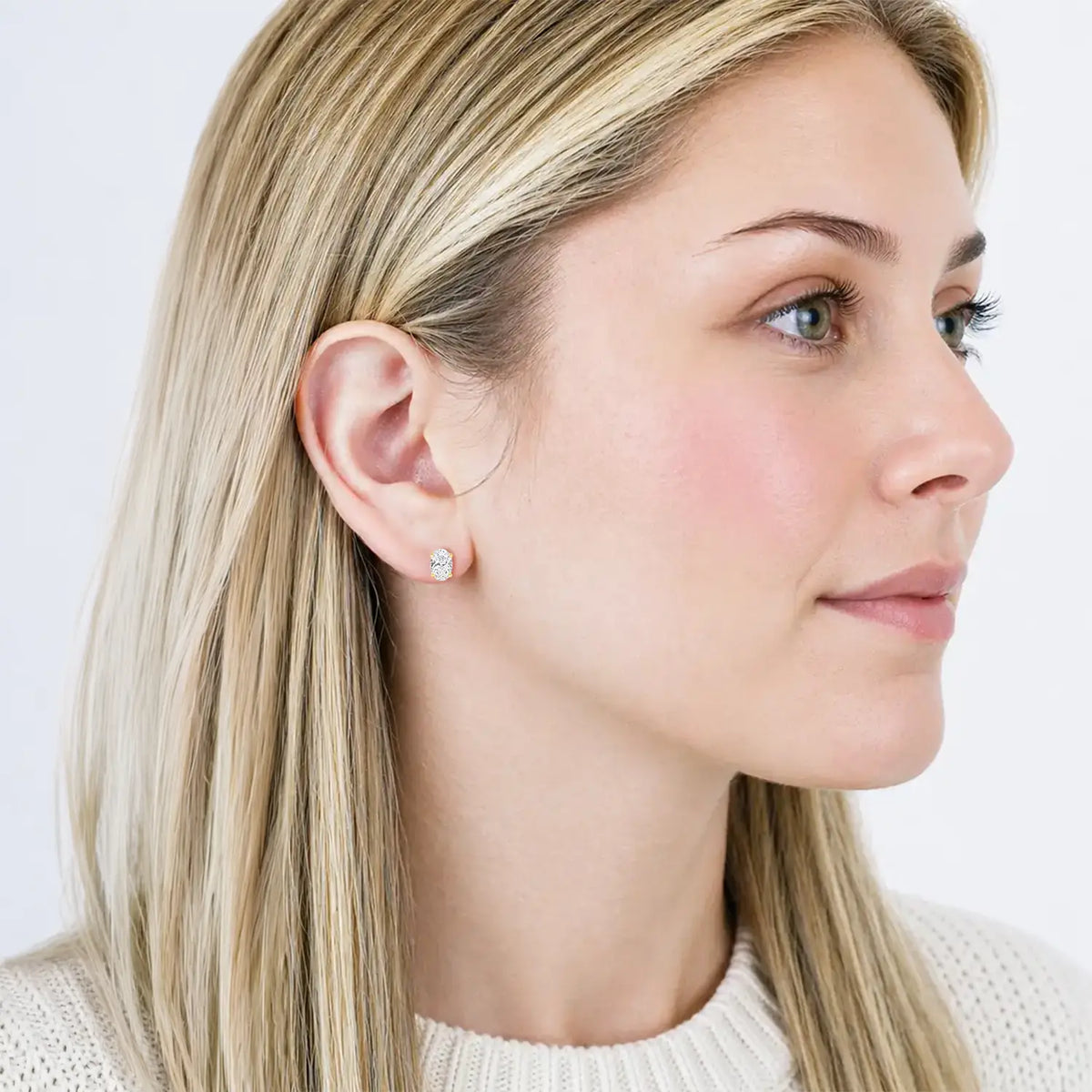 14K Lab Grown Oval Solitaire Earrings F-G VS1-VS2