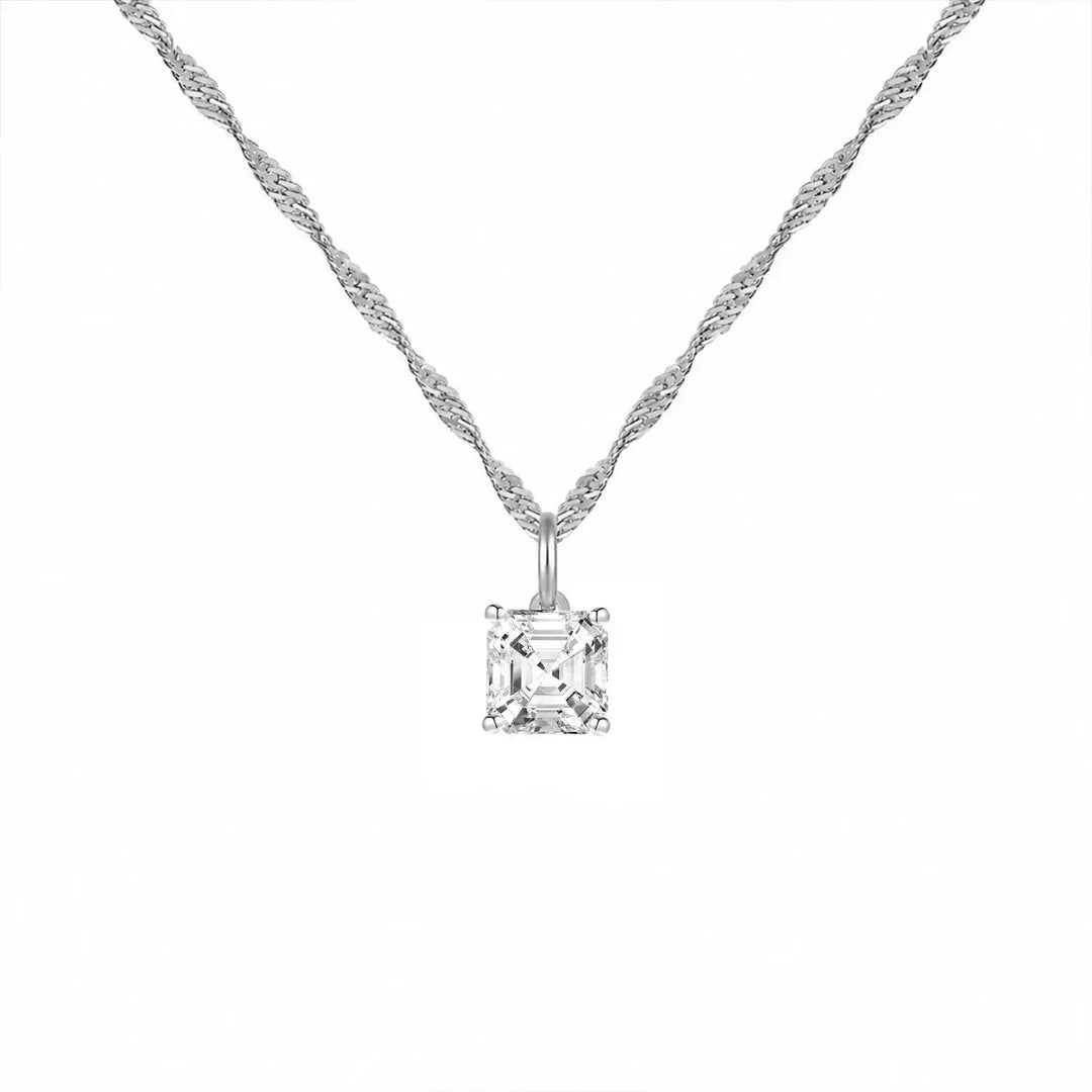 14K Lab Grown Asscher Solitaire Pendant F-G VS1-VS2