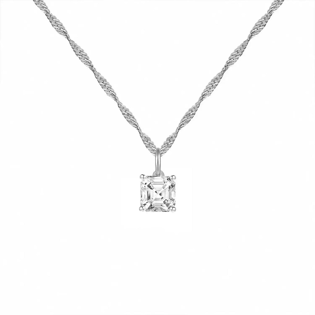 14K Lab Grown Asscher Solitaire Pendant F-G VS1-VS2