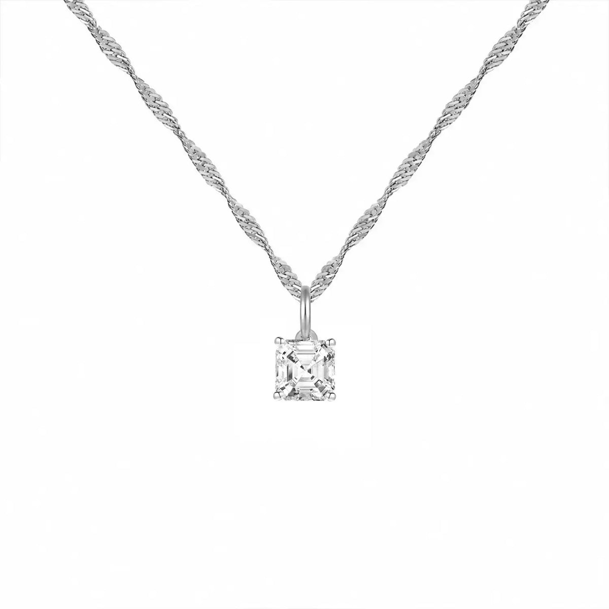 14K Lab Grown Asscher Solitaire Pendant F-G VS1-VS2