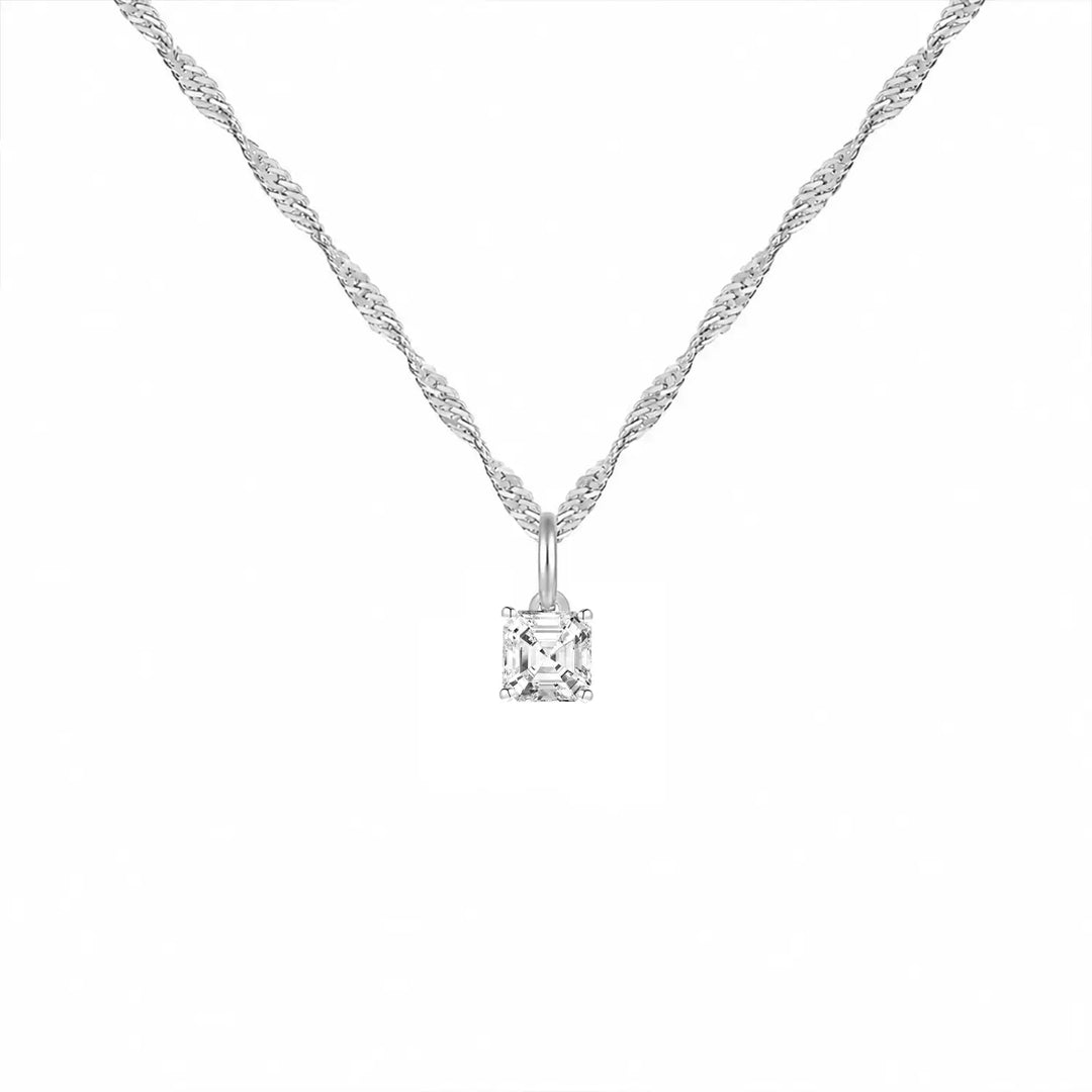 14K Lab Grown Asscher Solitaire Pendant F-G VS1-VS2