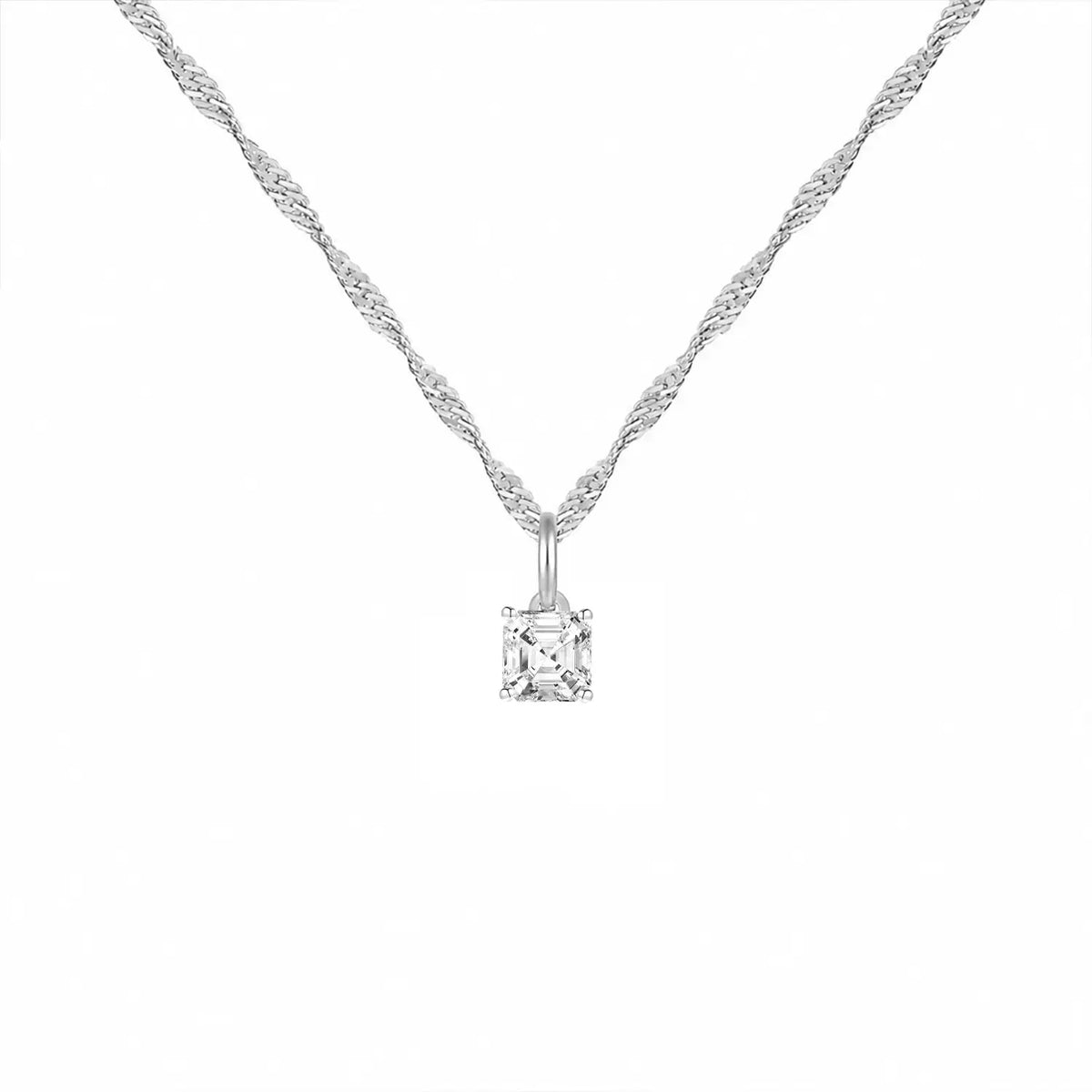 14K Lab Grown Asscher Solitaire Pendant F-G VS1-VS2