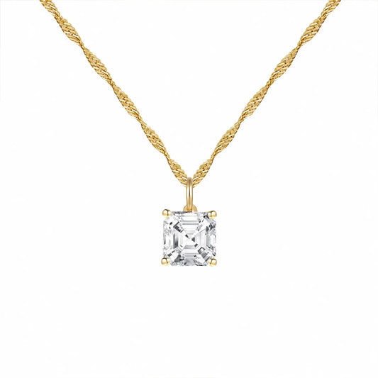 14K Lab Grown Asscher Solitaire Pendant F-G VS1-VS2