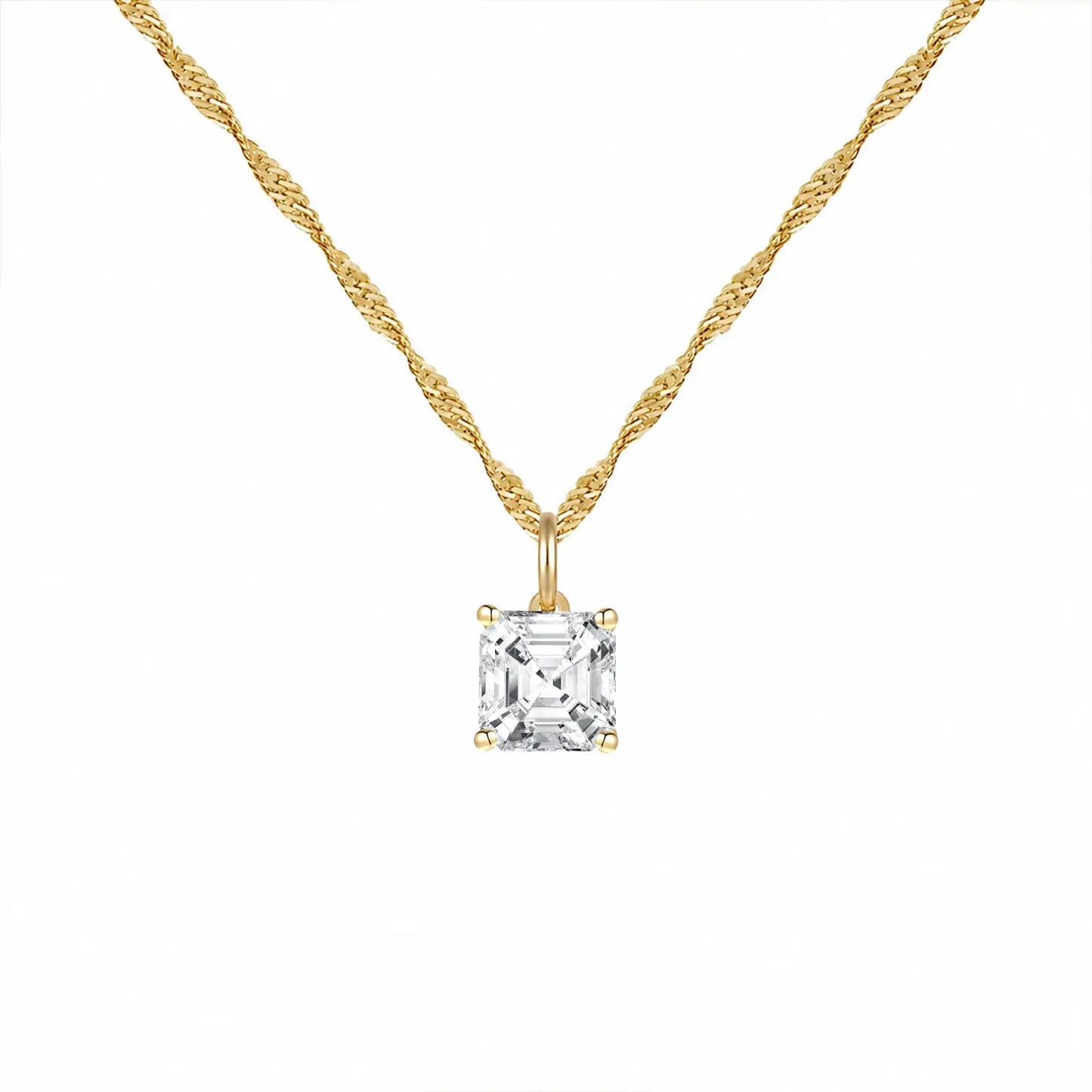 14K Lab Grown Asscher Solitaire Pendant F-G VS1-VS2